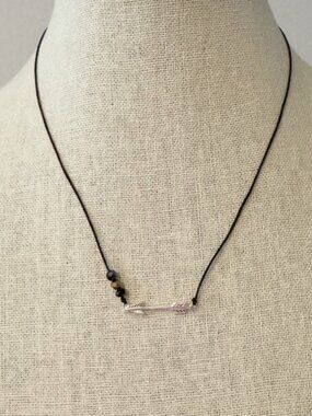 Sterling Silver Arrow Necklace on Black Cord with bead accents dainty